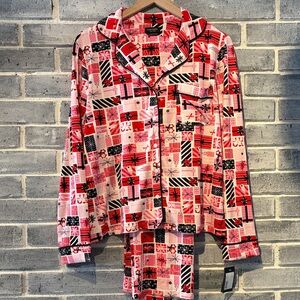 Kate Spade Pink and Red Patterned Pajama Set Size Medium